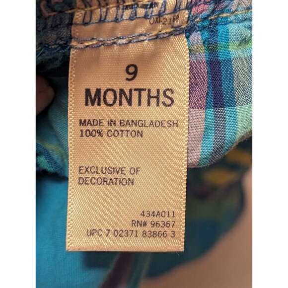 OshKosh Girl Denim Vestbak Overall Dress Blue Floral & Plaid Tiered Skirt 9M - Picture 5 of 8